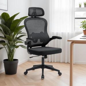 Sedia girevole da ufficio JOBURG regolabile in altezza con braccioli, nera – sedia da scrivania ergonomica con schienale in rete e supporto lombare per l'home office e l'ufficio – sedia girevole con rotelle, sedia da PC