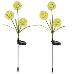 Set da 2 lampade solari a LED, forma di soffione giallo, acciaio inossidabile, H 75 cm
