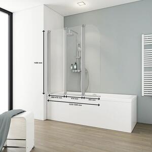 SCHULTE, accessorio per vasca da bagno, 3 pezzi, modello Comfort, dimensioni 125 x 140 cm, vetro trasparente, profilo color alluminio, codice prodotto D1654 01 50 140