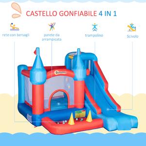Outsunny Castello Gonfiabile per Bambini 3-8 Anni 4 in 1 con Gonfiatore e  Borsa