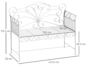 Outsunny Panchina Biposto da Giardino Stile Romantico Ferro 113.5 x 50 x 93.5cm Bianco