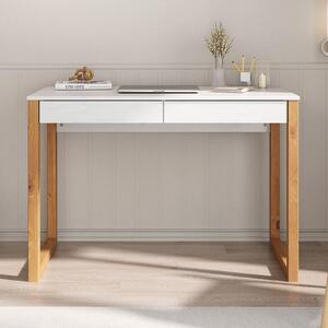 Scrivania NOAH con 2 cassetti in legno massello nei colori bianco e rovere - Robuste scrivanie per computer, mobili per studio, scrivania con spazio contenitivo, mobili da ufficio