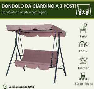 Outsunny Dondolo da Giardino a 3 Posti con Tettuccio Parasole Inclinabile in Acciaio 172 × 110 × 153cm Marrone
