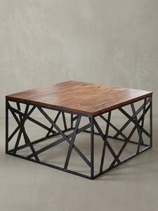 Tavolino BAKAL 60x35x60 cm Legno massello di sheesham / metallo Tavolino da salotto, tavolino da soggiorno di design in stile industriale, tavolino da salotto marrone / nero, tavolino da caffè di design massiccio, tavolino quadrato