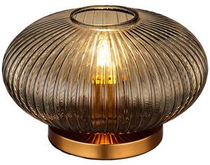 Lampada da tavolo a LED ottone, vetro colorato fumé, H 20 cm