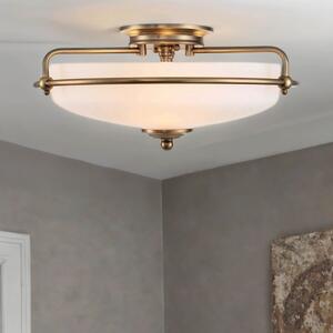 Plafoniera vetro metallo E27 rotonda Ø 42,2 cm in ottone bianco antico Plafoniera a 3 luci Art Nouveau