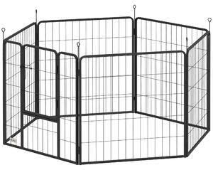 Recinto per cuccioli PawHut, altezza 80 cm, 6 elementi. Recinto fai da te per cani, acciaio, grigio