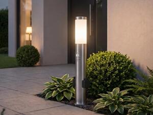 Lampada a palo in acciaio inossidabile con sensore di movimento e 2 prese, lampada da giardino da 60 cm