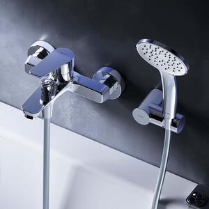 Miscelatore monocomando per vasca da bagno, completo di doccetta. Ideale per il bagno, con un getto, supporto a parete e flessibile. Finitura: cromo