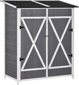 Outsunny casetta da giardino per attrezzi con 2 porte tetto in asfalto legno di abete grigio+bianco