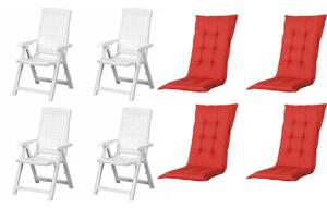 Set di 4 sedie pieghevoli Progarden Tampa con cuscino, bianco / rosso