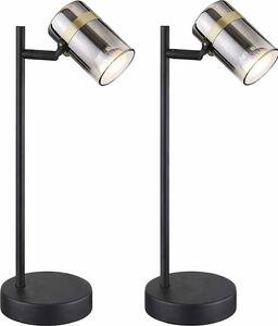 2 lampade da tavolo, metallo, nere, con faretti orientabili, altezza 35 cm