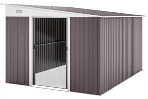 Outsunny 8,9 m² Casetta da giardino in acciaio con tetto a una falda, porta scorrevole, grigio