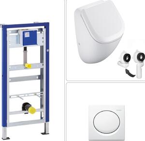Orinatoio senza bordo VIGOUR DERBY con coperchio SoftClose, telaio da incasso e piastra da incasso GEBERIT, bianco