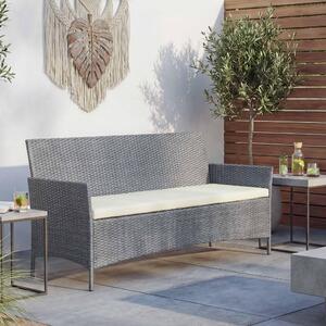 Panchina da giardino in polyrattan a 3 posti Hamar, panchina ~ grigio, cuscini color crema