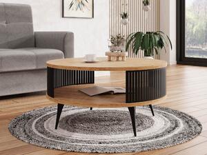 MIRJAN24 Tavolino da salotto Roenni, tavolino da caffè per soggiorno, gambe e fianchi in acciaio (colore: nero / rovere Craft Gold)