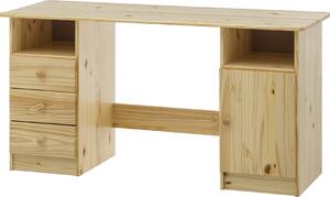 Scrivania Möbilia | 3 cassetti, 1 anta, 2 ripiani aperti | Legno massello di pino | L 144 x P 54 x A 73 cm | naturale | 19020015 | Serie SCRIVANIA