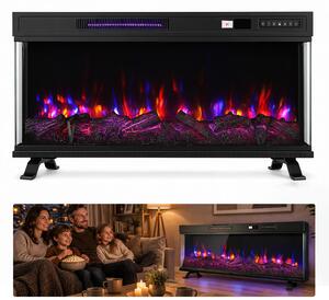 Ikodm, camino elettrico da 36 pollici, 900/1800 W, camino da incasso con vetro su 3 lati, fiamma LED regolabile, controllo tramite app Wi-Fi e telecomando