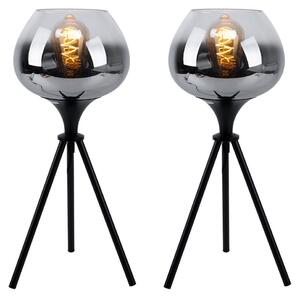 2 lampade da tavolo, paralume in vetro, struttura in metallo, colore nero fumé, altezza 45 cm