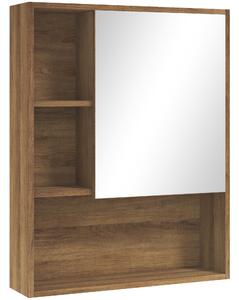 Kleankin Armadietto Bagno con Specchio, Ripiani e Scaffale Regolabile, Montaggio a Parete, 60x15x76cm, Noce