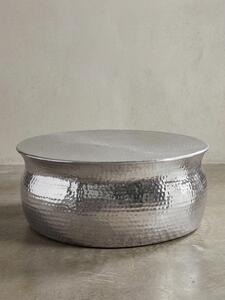 Tavolino da salotto 75x31x75 cm in alluminio argento Tavolino orientale rotondo, Tavolino da salotto in metallo martellato piatto, Tavolino da salotto di design moderno, Tavolino da salotto indiano piccolo