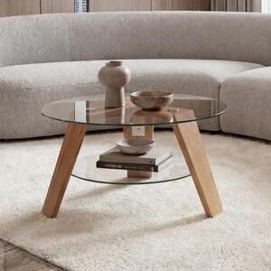 Tavolino MCA MCW-P59, tavolino tavolino da salotto, legno massiccio vetro rotondo Ø 75cm, rovere