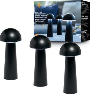 Set da 3 lampade da tavolo moderne a LED Northpoint a forma di fungo, per interni ed esterni, con regolazione continua dell'intensità luminosa, ricarica USB e cambio di colore CCT, fungo nero
