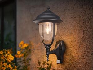 Lampada da esterno a LED con sensore di movimento, grande lanterna da parete in stile rustico, nera