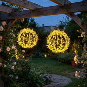 Set da 2 sfere luminose solari con motivo a foglie - Sfera da giardino Ø 20 cm con 72 LED bianco caldo - Lampada da esterno IP44 con picchetto, gancio a S e pannello solare inclusi