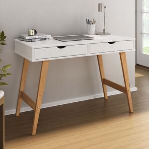 Scrivania MILO con 2 cassetti, in legno massello, robusta e resistente, ideale per l'ufficio in casa, nei colori bianco/rovere, cassetti per riporre oggetti