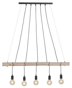 Lampada a sospensione, struttura in legno naturale, cavo nero, lunghezza 120 cm