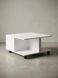 Tavolino design 70x70 cm bianco, tavolino da salotto con 2 cassetti, tavolino da divano con rotelle, tavolino con 2 scomparti
