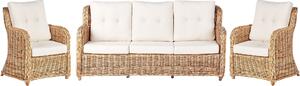 Set di divani da giardino BELIANI Cuscini bianchi naturali Rattan Outdoor Divano a 3 posti 2 Poltrone Stile moderno Esterno