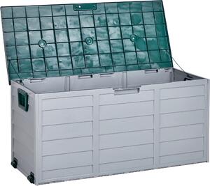 BELIANI Cassetta portaoggetti da giardino grigio con plastica verde 112 x 50 cm con maniglie ruote cassetta porta attrezzi da esterno