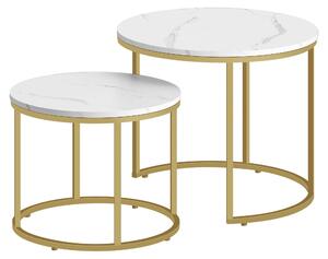 Tavolino Da Salotto - Leobert - Marmo/Gambe Dorate - 53 X 45 Cm - Set Da 2