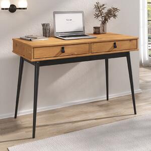 Scrivania WANDA con 2 cassetti in legno massello di rovere colorato / nero - Scrivania da ufficio con gambe coniche, scrivania per l'home office, mobili da ufficio con spazio contenitivo