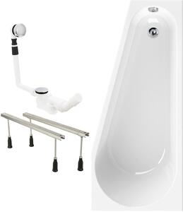 Calmwaters® Vasca da bagno angolare salvaspazio 160x70 cm Essential Small, prodotta nell'UE, vasca da bagno in acrilico 3in1 con piedini e set di scarico, vasca da bagno salvaspazio versione sinistra, 160 x 70 cm, bianca