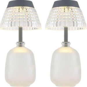 2 lampade solari a LED da tavolo, in vetro trasparente, con batteria integrata, altezza 27 cm