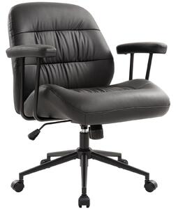 Sedia da ufficio IWMH, sedia girevole ergonomica con braccioli rimovibili, regolabile in altezza, rivestita in Finto cuoio, per scrivania, toeletta, ufficio domestico - Nero