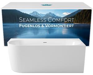 Set completo Calmwaters® per vasca da bagno a parete 160x75 cm Seamless Comfort, design senza giunture, preassemblata con getto e scarico a scomparsa, versione sinistra, EU, acrilico, 02SL6225