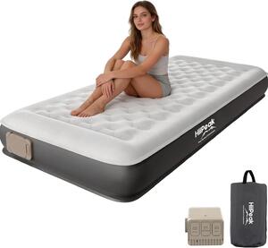 Letto gonfiabile per una persona, dimensioni 190x80 cm, rivestito in TPU e ecopelle, colore grigio, completo di pompa