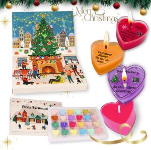 Candele profumate del calendario dell'Avvento - 24 tealight a cuore in cera di soia con messaggi nascosti, 24 fragranze invernali, confezione regalo per donne, durata di combustione circa 2-4h