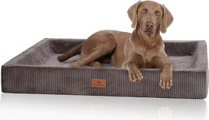 Cuccia ortopedica per cani Knuffelwuff in velluto a coste con carattere intrecciato a mano Santiago XL 105 x 80 cm marrone-grigio