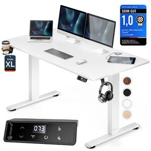 CASARIA® Scrivania regolabile in altezza elettricamente 160 x 70 cm con caricatore wireless e connessione USB-C/A Display LCD Funzione memoria Portata 80 kg Ergonomica Bianca