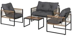 Set da giardino Outsunny, composto da 4 pezzi, in rattan, con cuscini, struttura in acciaio, colore marrone