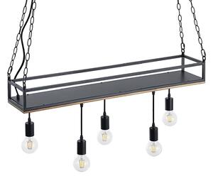 Lindby lampada a sospensione Kirista, 5 ganci, nero/legno, 100 cm, E27