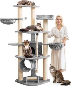 HAPPYPET Grande tiragraffi stabile "Parker" 171 cm - 11 cm tronchi, grandi cucce, rotolo tiragraffi, albero per arrampicarsi XXL Tiragraffi per gatti, grigio