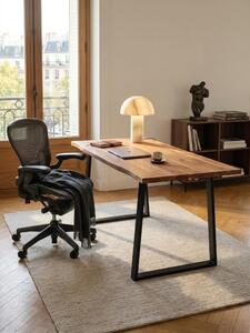 Scrivania 120x60x76 cm in legno massello di acacia / metallo Scrivania per computer con bordo naturale, scrivania da ufficio per home office massiccia con gambe trapezoidali in nero, tavolo in legno Tavolo per laptop Studio