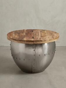 Tavolino "Serchio", rotondo, stile industriale, legno massello/metallo, spazio contenitivo. 60x60x43 cm | Kadima Design