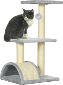 Tiragraffi PawHut 72 cm torre per gatti con cuscinetti di peluche, paletti in sisal, piattaforma, tiragraffi tiragraffi multipiano per gatti, albero per arrampicarsi, per gatti di taglia media, grigio chiaro